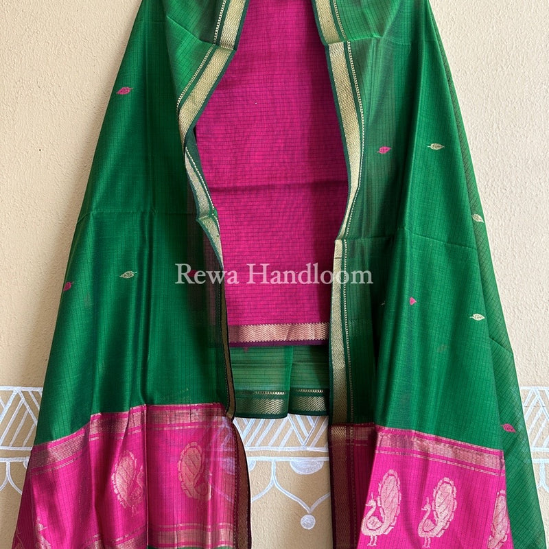 Maheshwari Peacock Buta-Buti Top-Dupatta Set