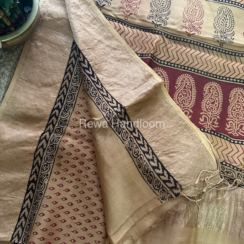Maheshwari Light Yellow Bagh Print Saree BPSS044