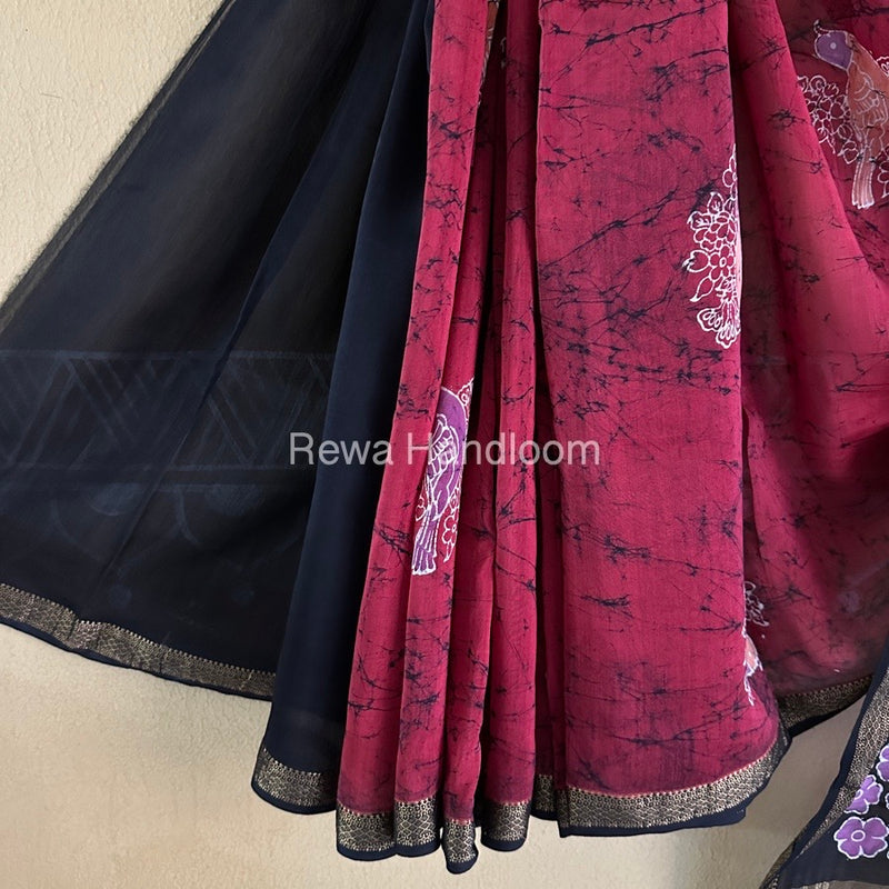 Maheshwari Red Batik Indonesian Print Saree IBS017