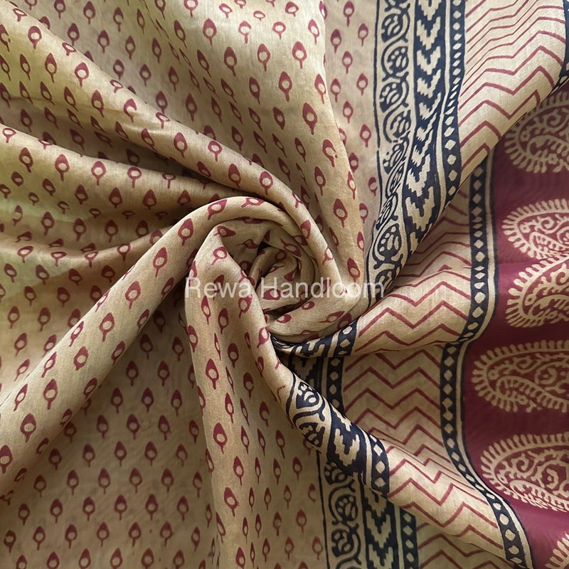 Maheshwari Light Yellow Bagh Print Saree BPSS044