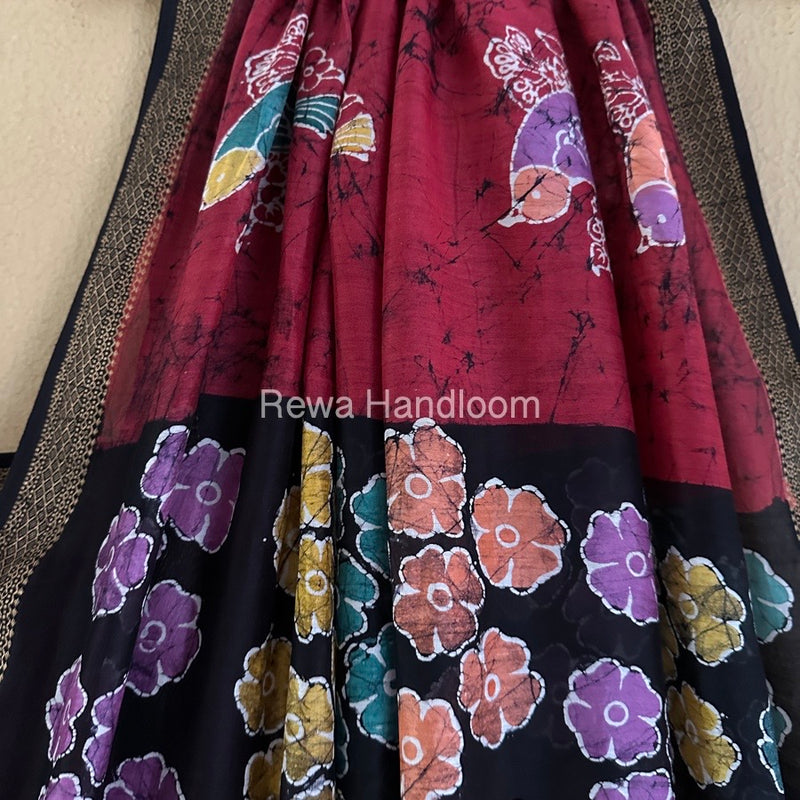 Maheshwari Red Batik Indonesian Print Saree IBS017
