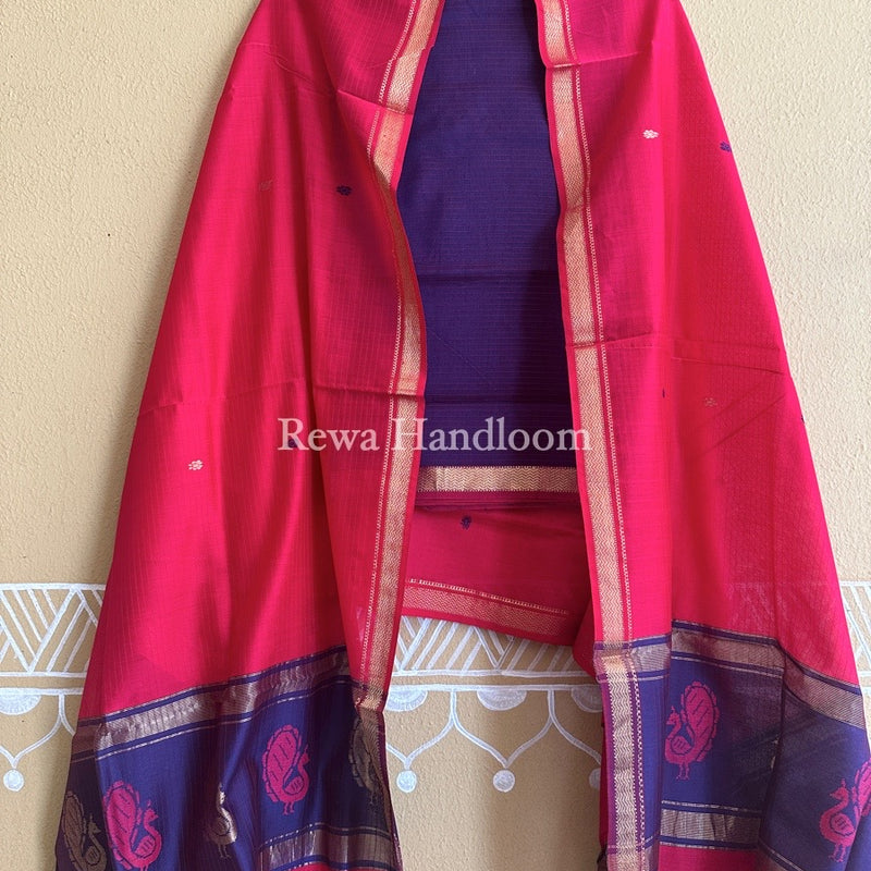 Maheshwari Peacock Buta-Buti Top-Dupatta Set