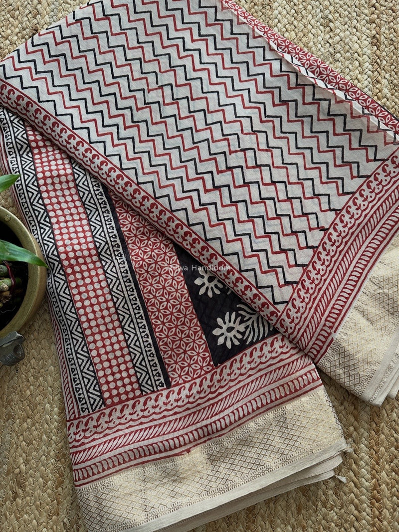 Maheshwari Bagh Print Small Border Saree 