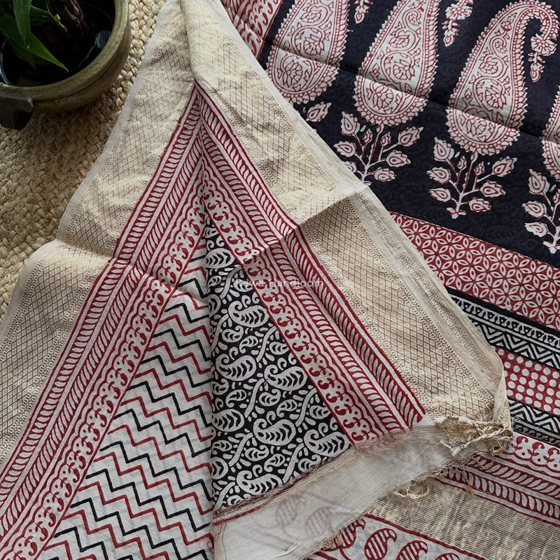 Maheshwari White Bagh Print Small Border Saree MTBS116