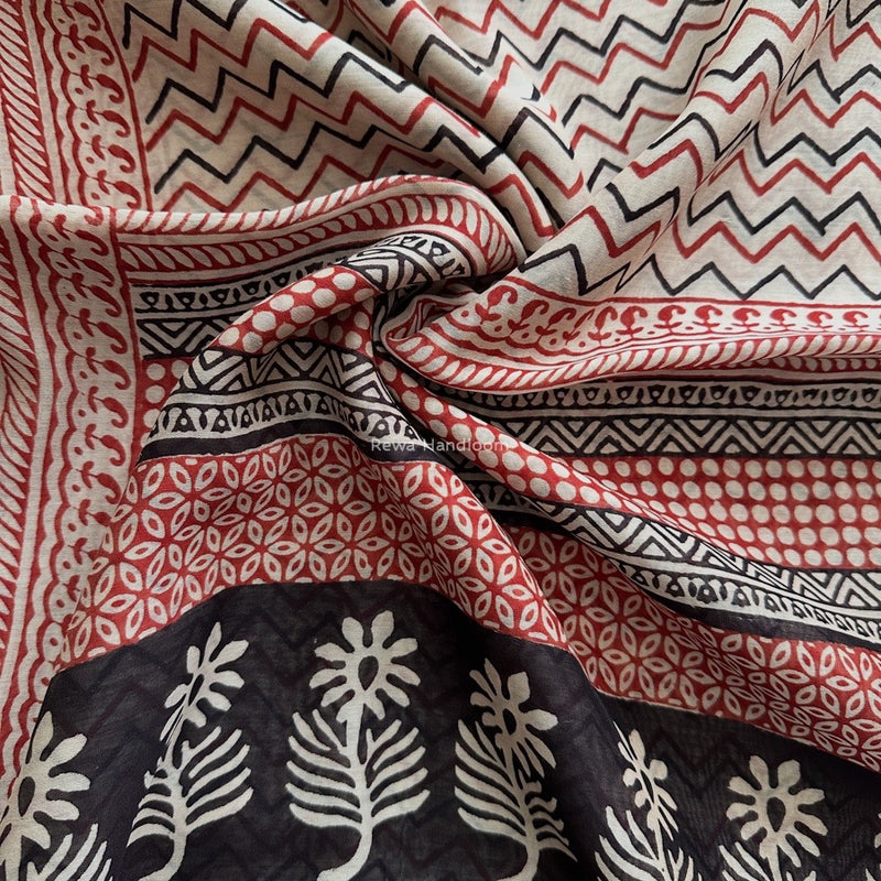 Maheshwari White Bagh Print Small Border Saree MTBS116