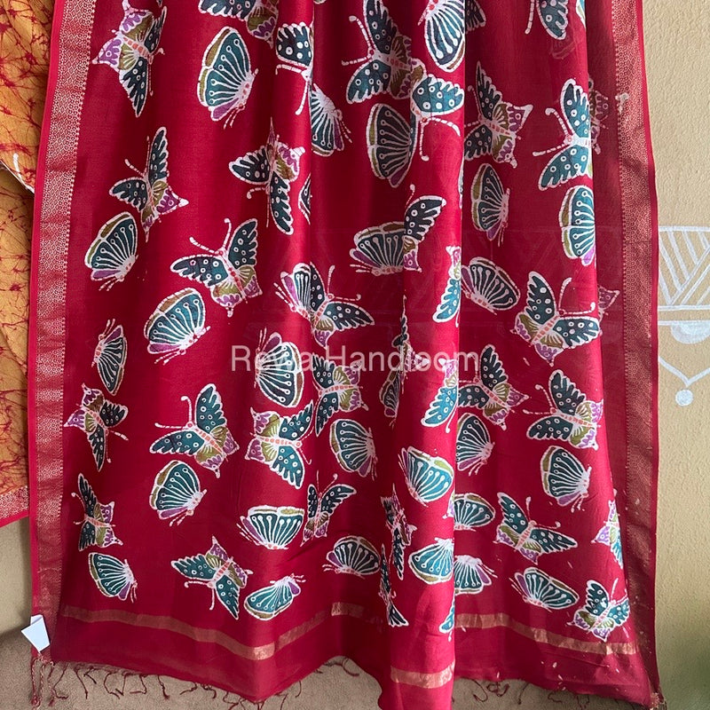 Maheshwari Mustard Yellow Batik Indonesian Print Saree IBS056