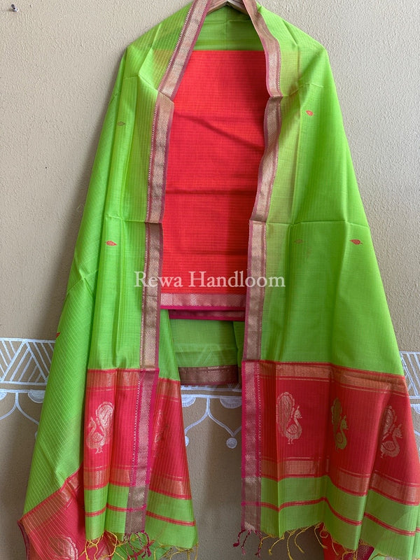 Maheshwari Peacock Buta-Buti Top-Dupatta Set