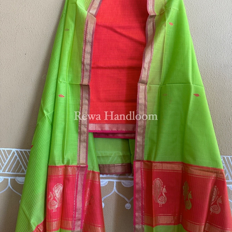 Maheshwari Peacock Buta-Buti Top-Dupatta Set