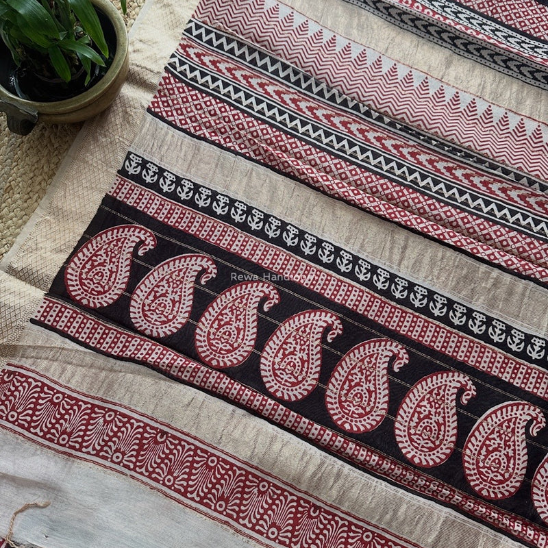 Maheshwari Black Bagh Print Small Border Saree MTBS118