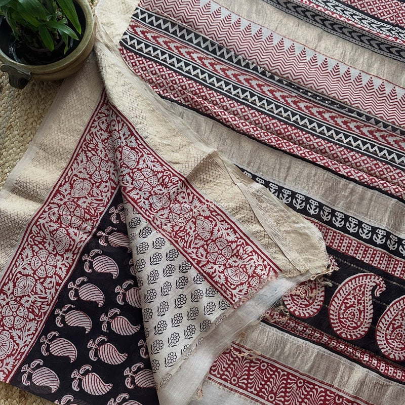 Maheshwari Black Bagh Print Small Border Saree MTBS118