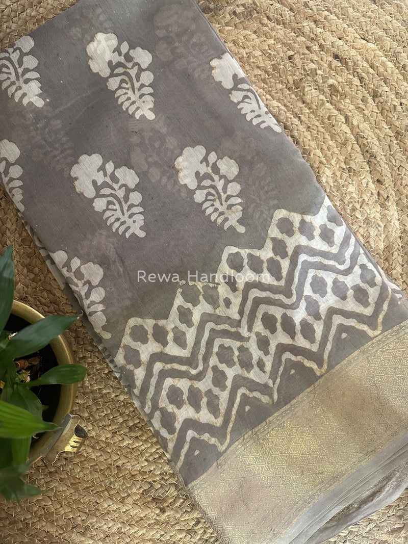 Grey Dabu Kashish Cotton Print Saree KD01