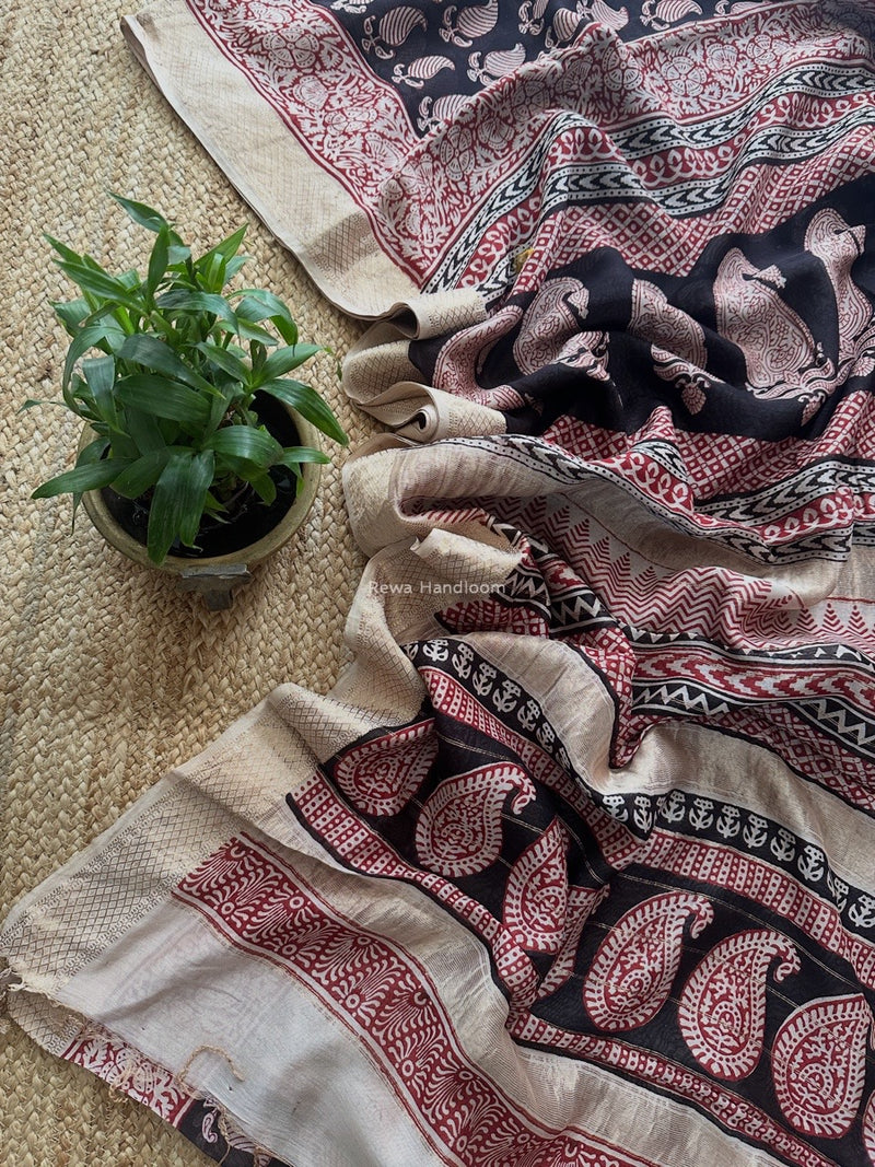 Maheshwari Black Bagh Print Small Border Saree MTBS118