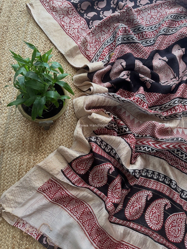 Maheshwari Black Bagh Print Small Border Saree MTBS118
