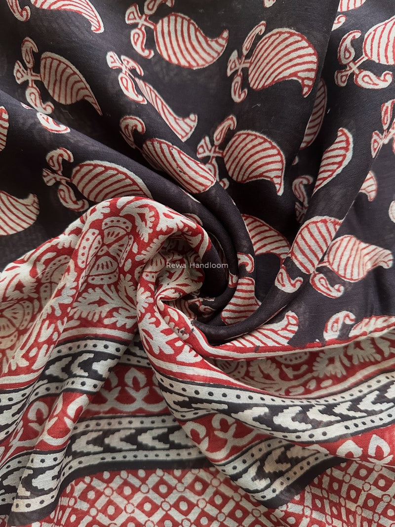 Maheshwari Black Bagh Print Small Border Saree MTBS118