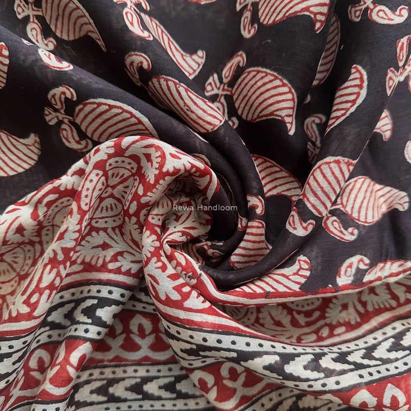 Maheshwari Black Bagh Print Small Border Saree MTBS118