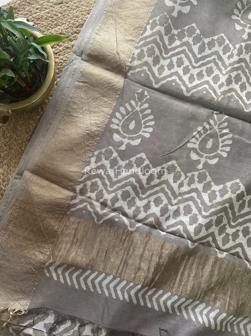 Grey Dabu Kashish Cotton Print Saree KD01