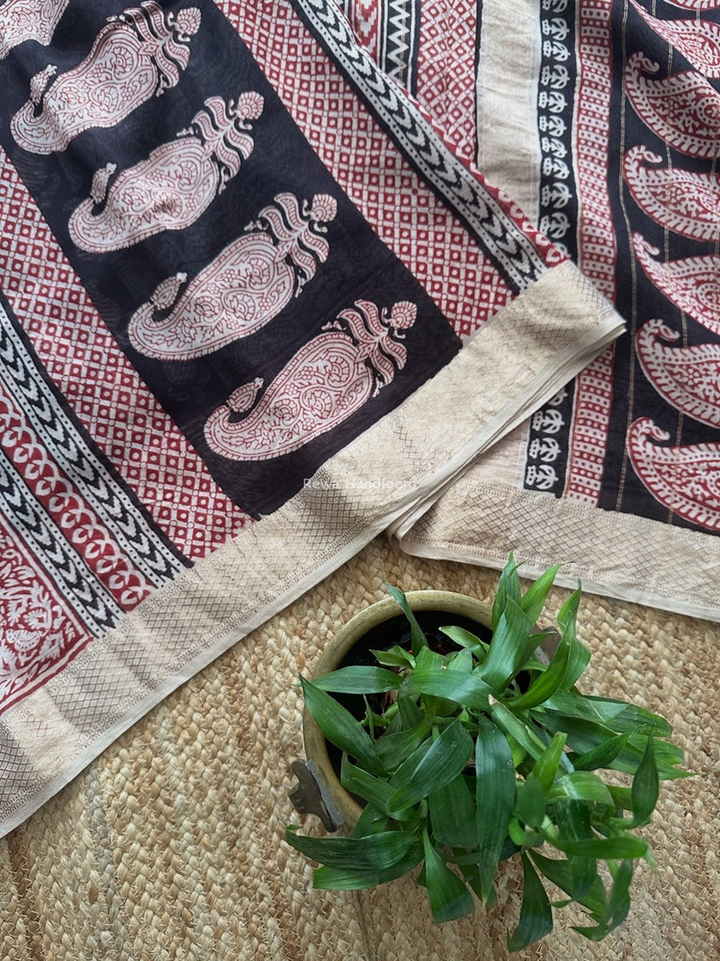 Maheshwari Bagh Print Small Border Saree 