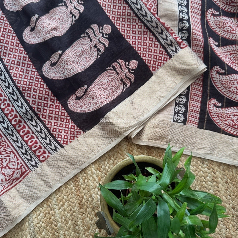 Maheshwari Bagh Print Small Border Saree 