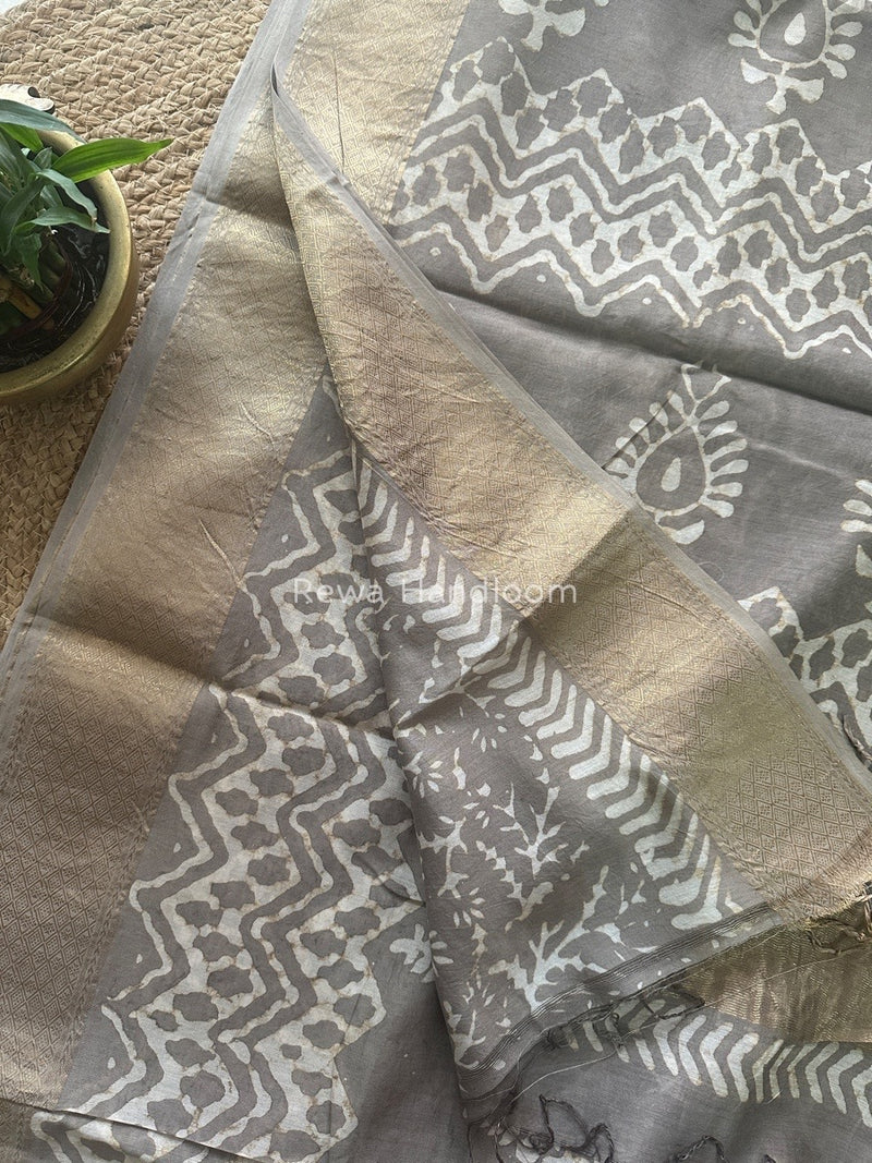 Grey Dabu Kashish Cotton Print Saree KD01