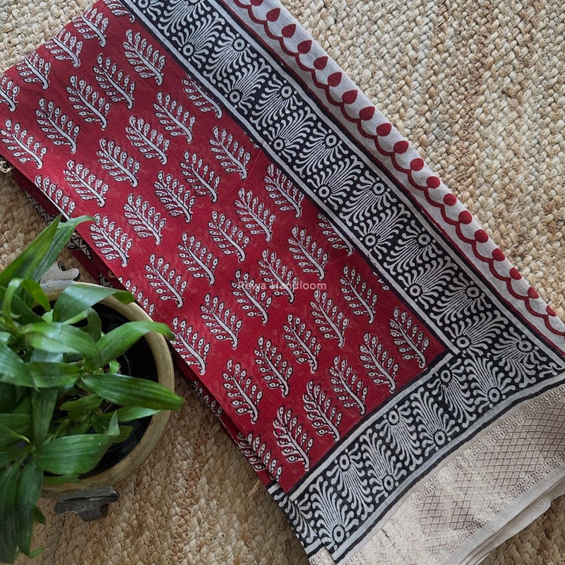 Maheshwari Maroon Bagh Print Small Border Saree MTBS115