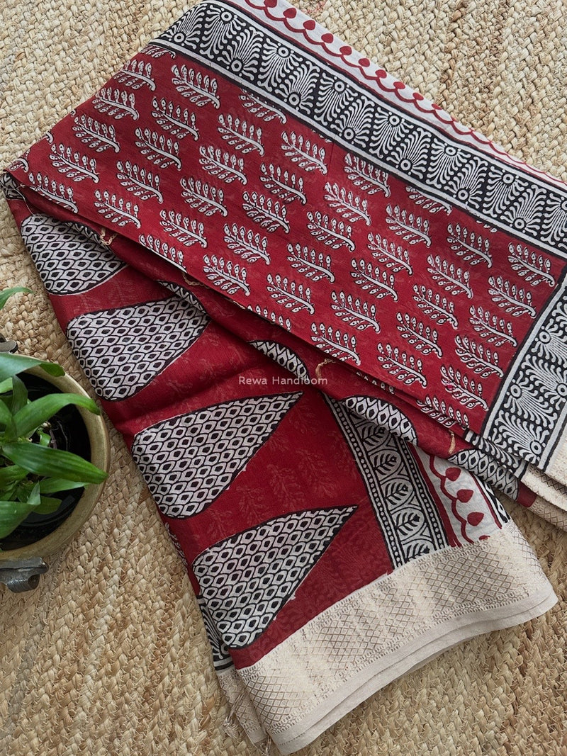 Maheshwari Bagh Print Small Border Saree