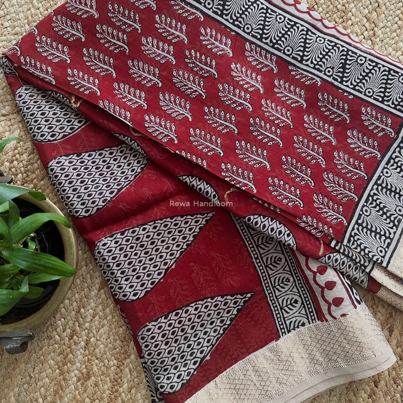 Maheshwari Bagh Print Small Border Saree