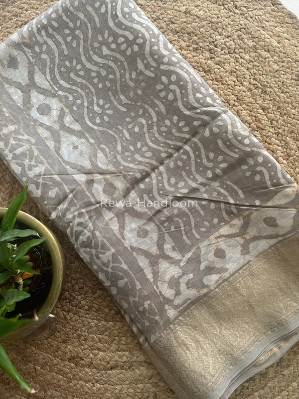 Grey Dabu Kashish Cotton Print Saree KD06