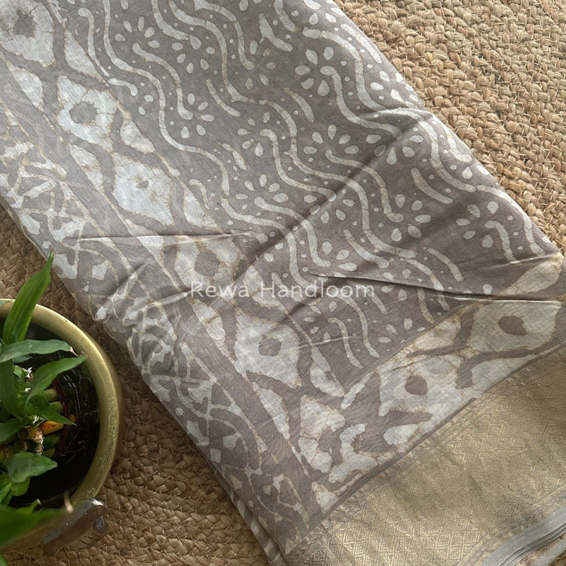 Grey Dabu Kashish Cotton Print Saree KD06