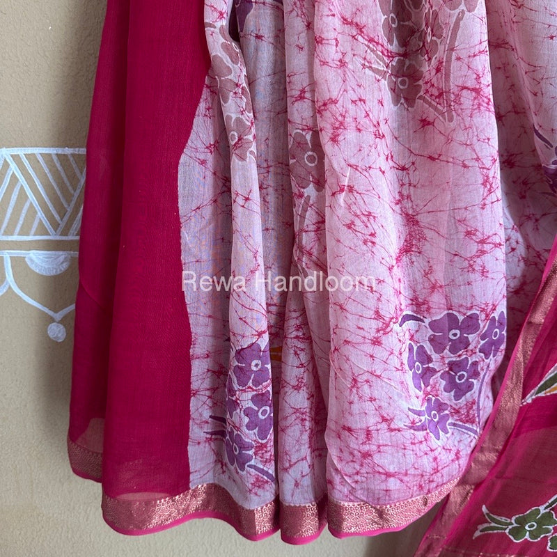 Maheshwari Rani Pink Batik indonesian Print Saree IBS046