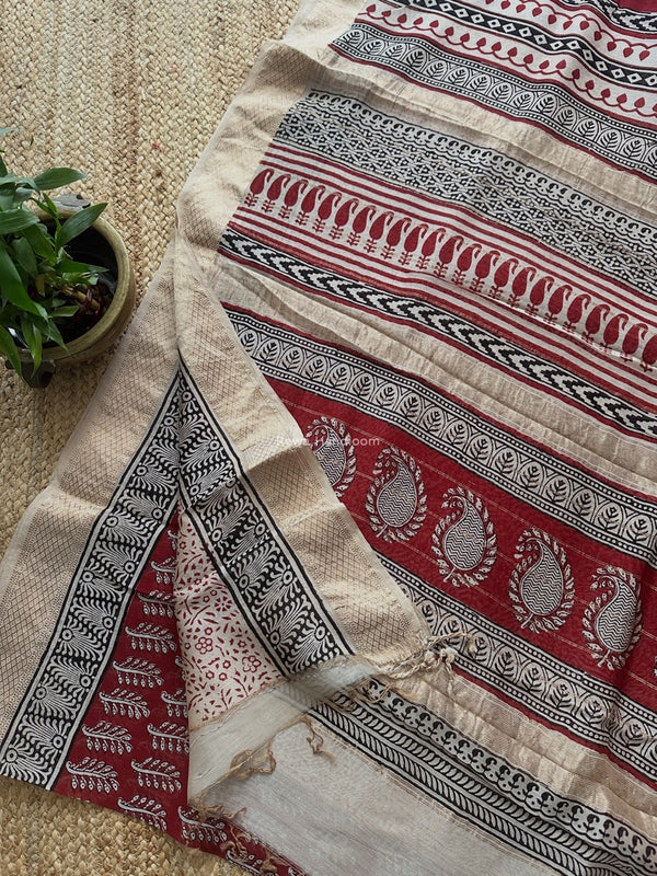 Maheshwari Maroon Bagh Print Small Border Saree MTBS115