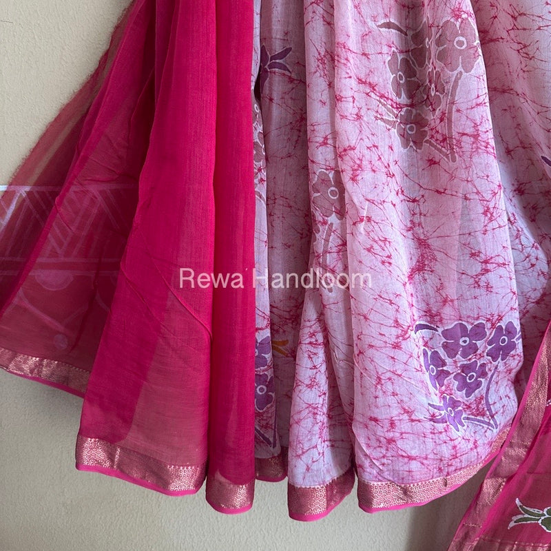 Maheshwari Rani Pink Batik indonesian Print Saree IBS046