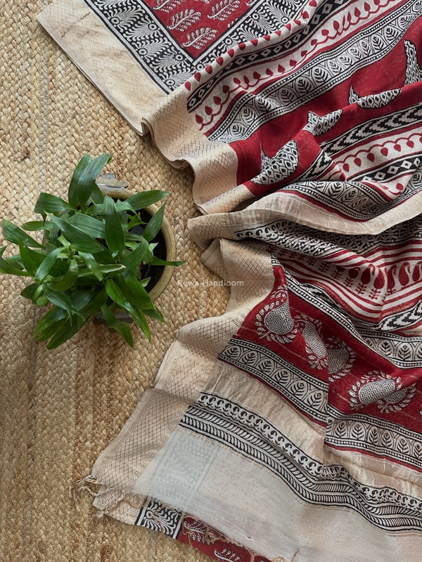 Maheshwari Maroon Bagh Print Small Border Saree MTBS115