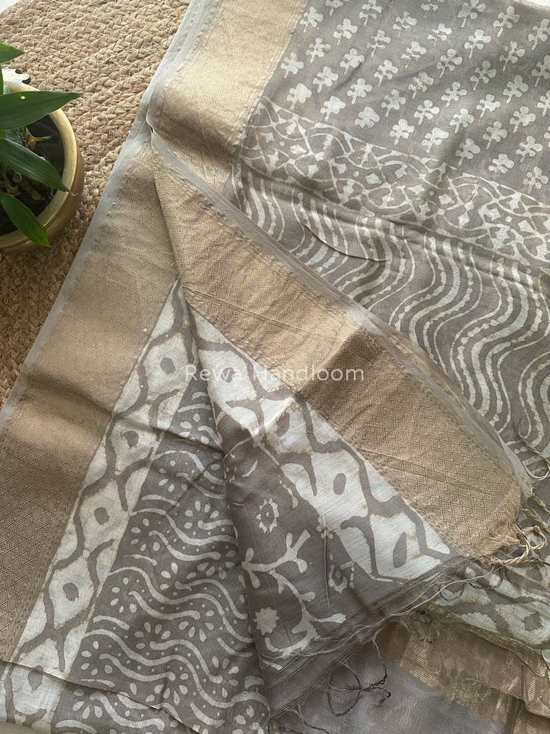 Grey Dabu Kashish Cotton Print Saree KD06