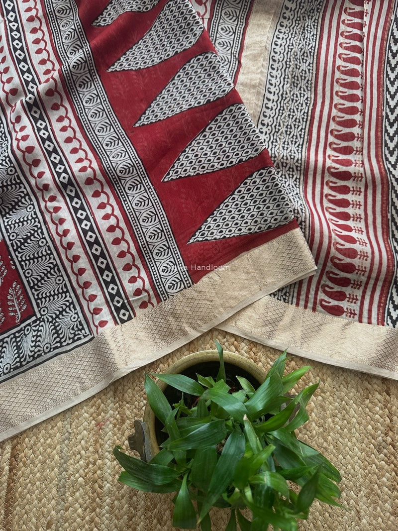 Maheshwari Bagh Print Small Border Saree 