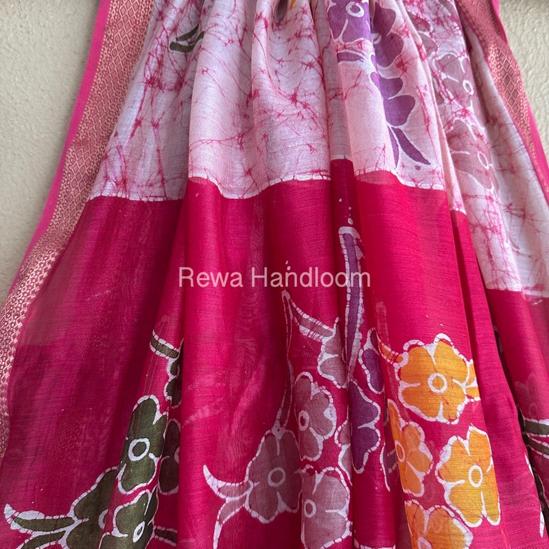 Maheshwari Rani Pink Batik indonesian Print Saree IBS046