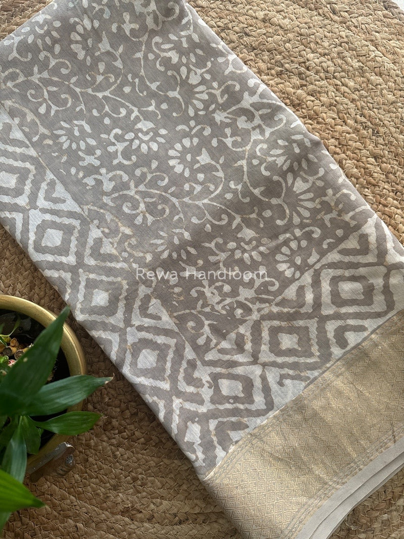Grey Dabu Kashish Cotton Print Saree KD05