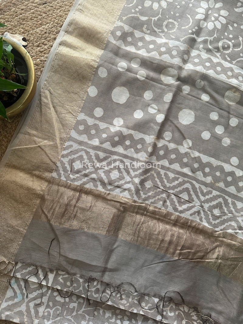 Grey Dabu Kashish Cotton Print Saree KD05
