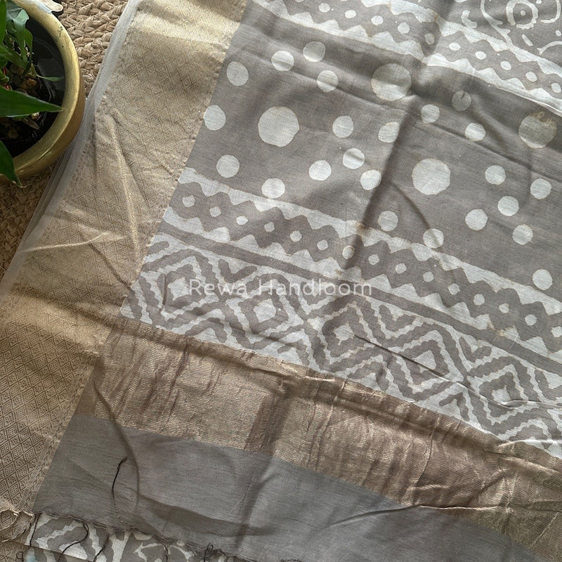 Grey Dabu Kashish Cotton Print Saree KD05