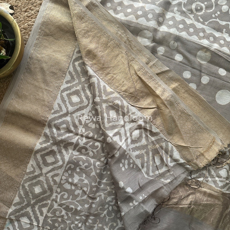 Grey Dabu Kashish Cotton Print Saree KD05