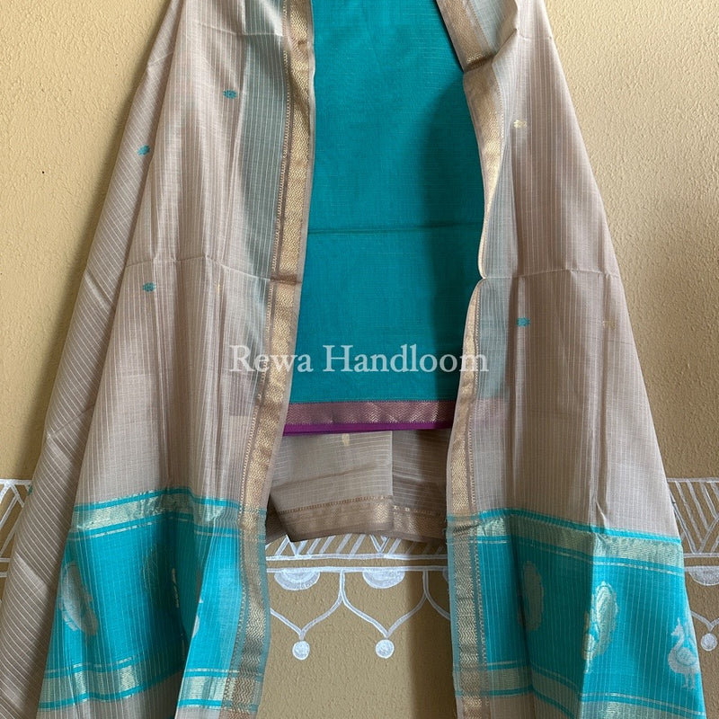 Maheshwari Peacock Buta-Buti Top-Dupatta Set