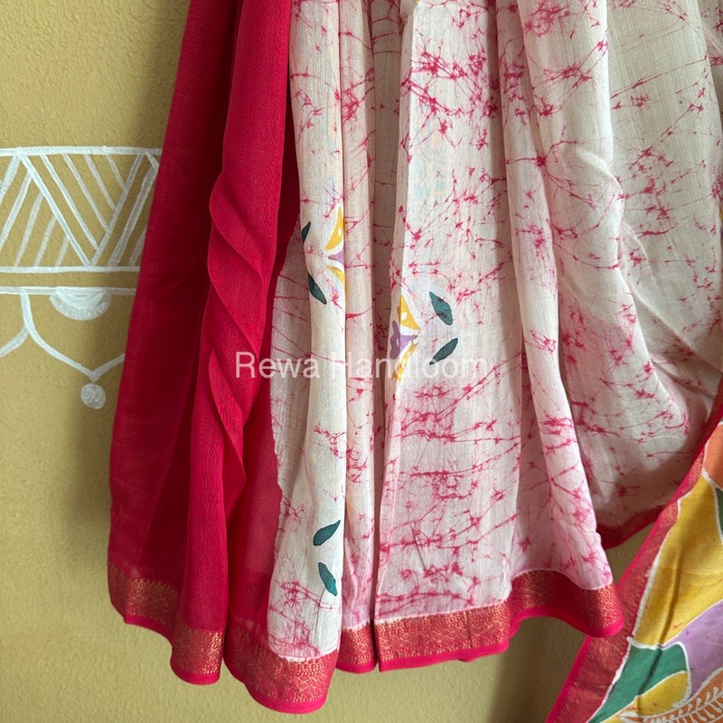 Maheshwari Pink Batik Indonesian Print Saree IBS03