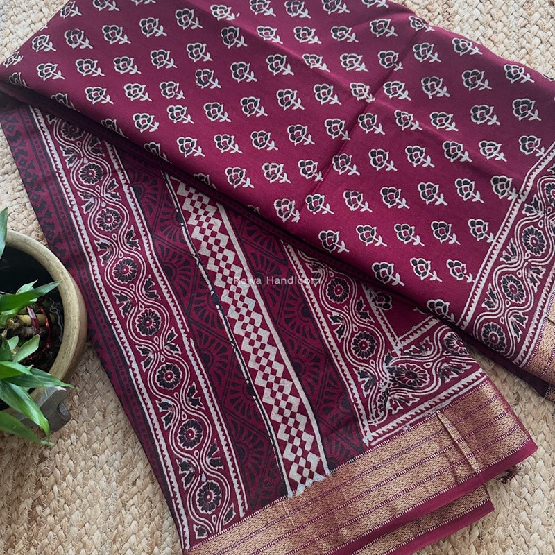 Maheshwari Bagh Print Small Border Saree 