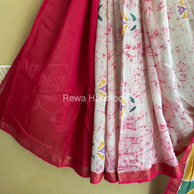 Maheshwari Pink Batik Indonesian Print Saree IBS03