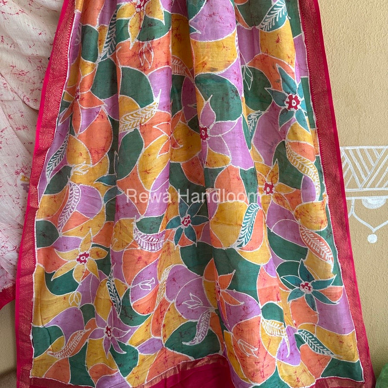 Maheshwari Pink Batik Indonesian Print Saree IBS03