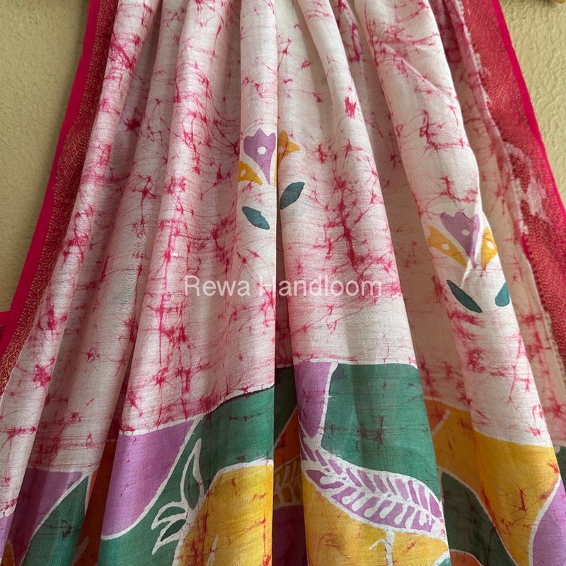 Maheshwari Pink Batik Indonesian Print Saree IBS03