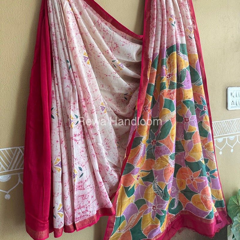 Maheshwari Pink Batik Indonesian Print Saree IBS03