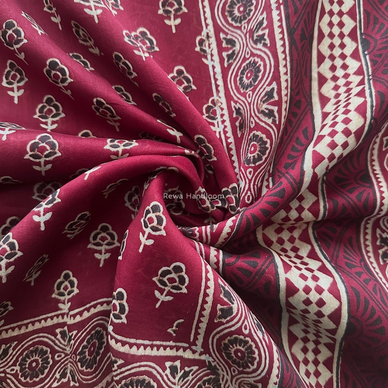 Maheshwari Wine Bagh Print Small Border Saree MTBS117