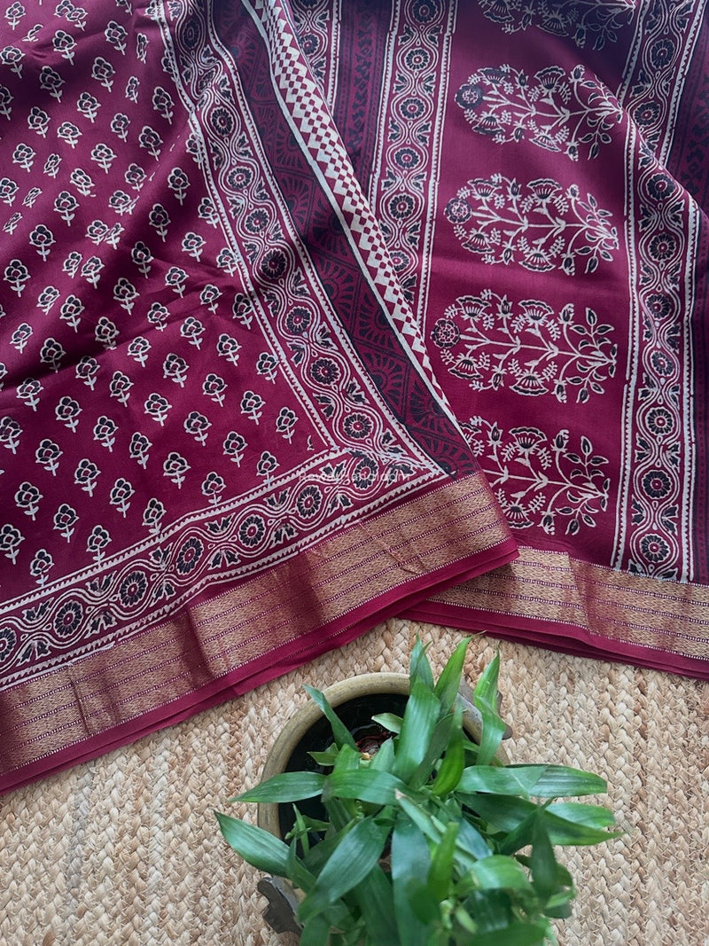 Maheshwari Bagh Print Small Border Saree 