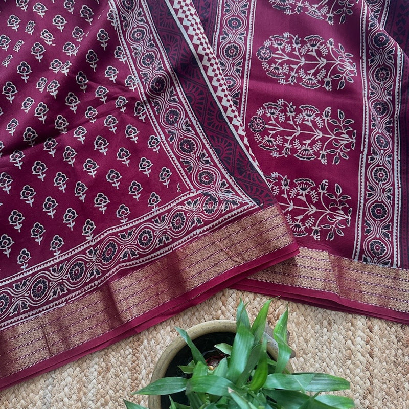 Maheshwari Bagh Print Small Border Saree 