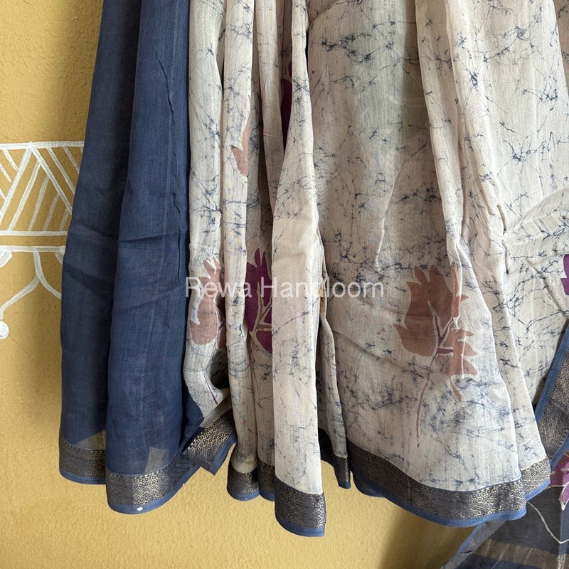 Maheshwari Grey Batik Indonesian Print Saree IBS059
